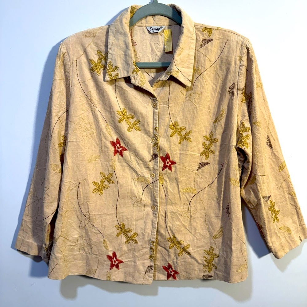 Vintage Esanda Tan 3/4 Sleeve Button Down Shirt